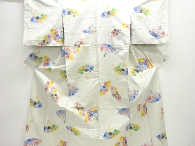 JAPANESE KIMONO / ANTIQUE HITOE KIMONO / SILK / TSUMUGI / WOVEN FAN